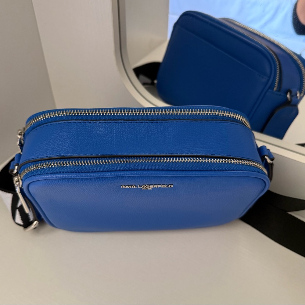 Karl Lagerfeld Paris Maybelle Crossbody - Cobalt Blue - Logo Strap - Picture 6 of 12